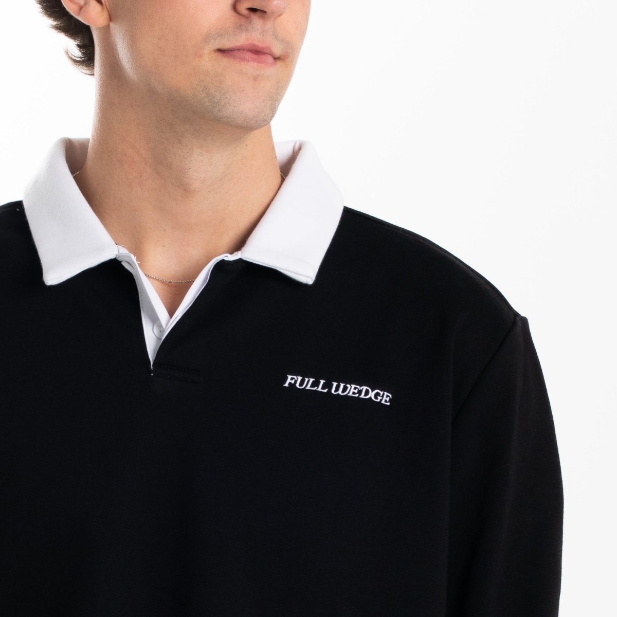 Solid Long Sleeve Polo - Full Wedge Golf #color_black