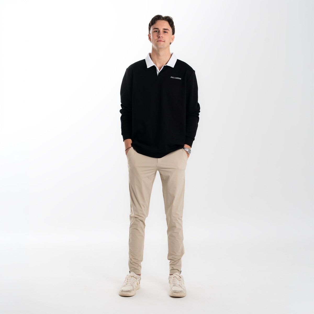 Solid Long Sleeve Polo - Full Wedge Golf #color_black